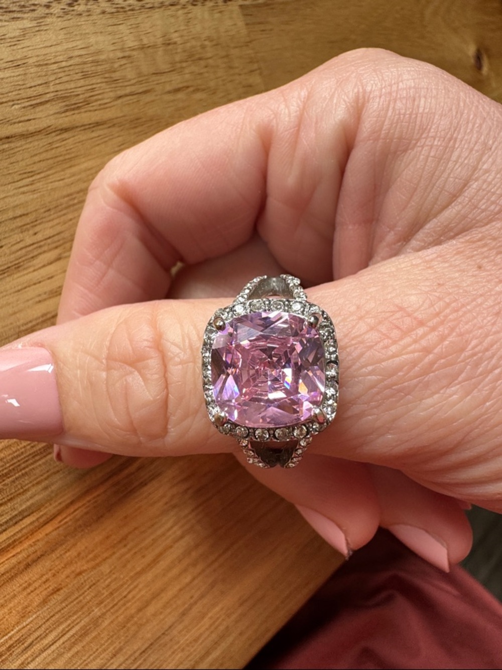 Pink Cushion-Cut Halo Cocktail Ring - Women Jewelry
